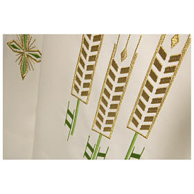 Deacon alb with ears of wheat decoration in 100% polyester, zip on the front, ivory color