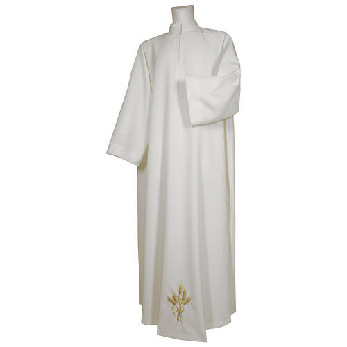 Alb 65% polyester 35% cotton flared with stand-up collar and ears of wheat embroidery 1