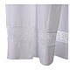 White alb 65% polyester 35% cotton with decoration on the sleeve and lace and crochet partition with zip on the front s6