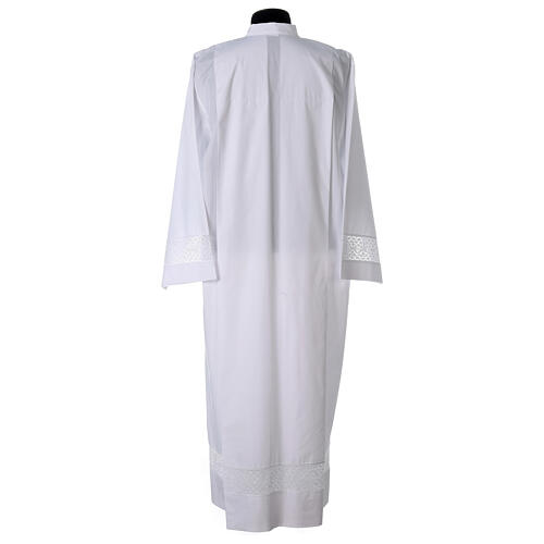 Priest alb with front zipper 65% polyester 35% cotton with decoration on the sleeve and lace and crochet partition 9