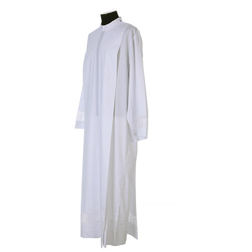 Clerical Alb 65% polyester 35% cotton with lace sleeve decoration and crochet partition with zip on the shoulder 5