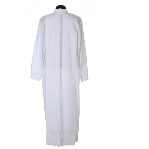 Clerical Alb 65% polyester 35% cotton with lace sleeve decoration and crochet partition with zip on the shoulder 7