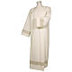 Ivory alb 100% polyester with decoration on the sleeve and lace and crochet partition with zip on the front s1