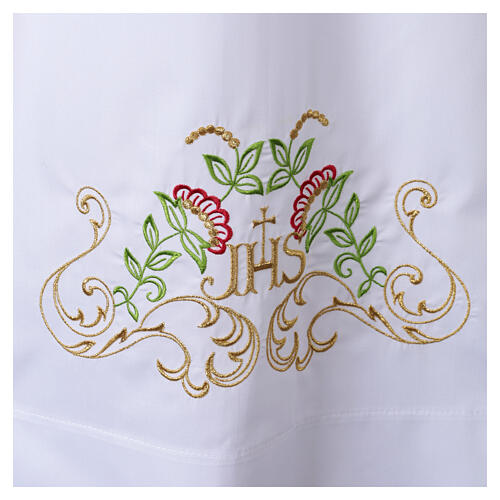 Camice bianco 65% poliestere 35% cotone croce decori floreali cerniera davanti 3