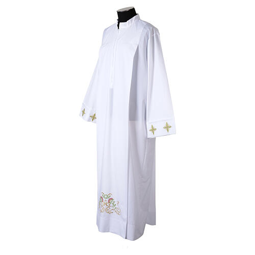 Camice bianco 65% poliestere 35% cotone croce decori floreali cerniera davanti 5