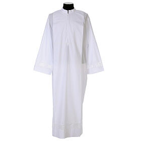 White alb 65% polyester 35% cotton with lace partition and zip on the front