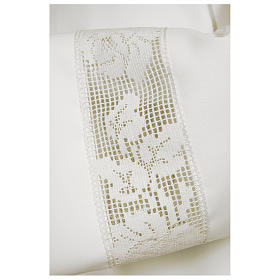 Catholic Alb with golden lace and crochet partition and zip on the front, 65% polyester 35% cotton