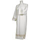 Catholic Alb with golden lace and crochet partition and zip on the front, 65% polyester 35% cotton s1