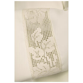 Ivory alb 100% polyester with golden lace and crochet partition and zip on the front