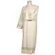 Ivory alb 100% polyester with golden lace and crochet partition and zip on the front s1
