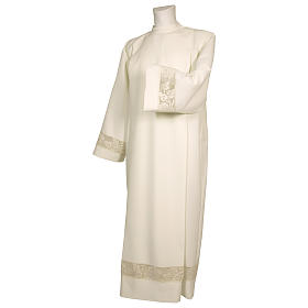 Priest Alb 100% polyester with golden lace and crochet partition and front zipper