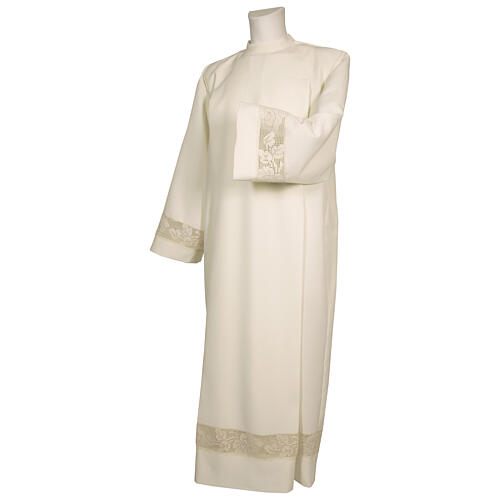 Priest Alb 100% polyester with golden lace and crochet partition and front zipper 1