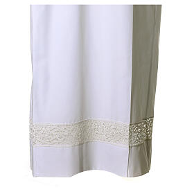 White alb 65% polyester and 35% cotton with golden lace partition and zip on the front
