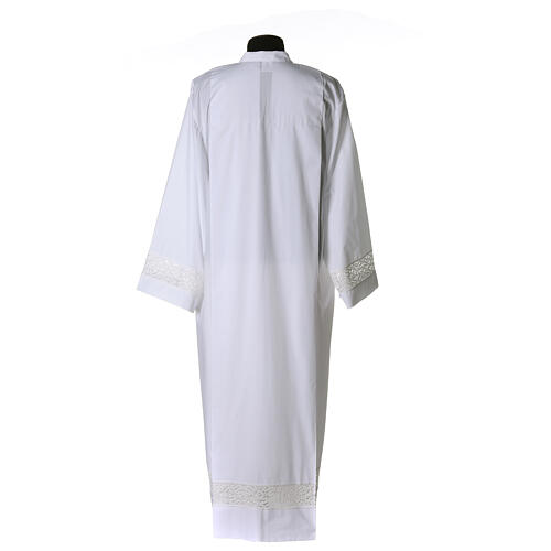 White alb 65% polyester and 35% cotton with golden lace partition and zip on the front 9