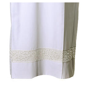 Monastic alb with golden lace partition and front zipper, 65% polyester and 35% cotton