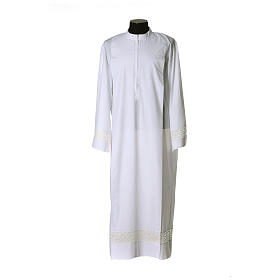 Monastic alb with golden lace partition and front zipper, 65% polyester and 35% cotton