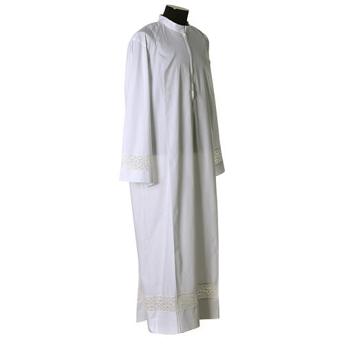 Monastic alb with golden lace partition and front zipper, 65% polyester and 35% cotton 4