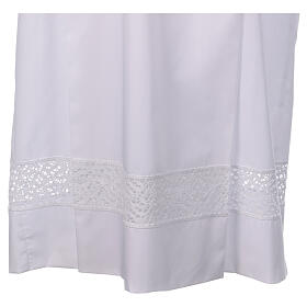 White alb 65% polyester 35% cotton with golden lace and crochet partition and zip on shoulder