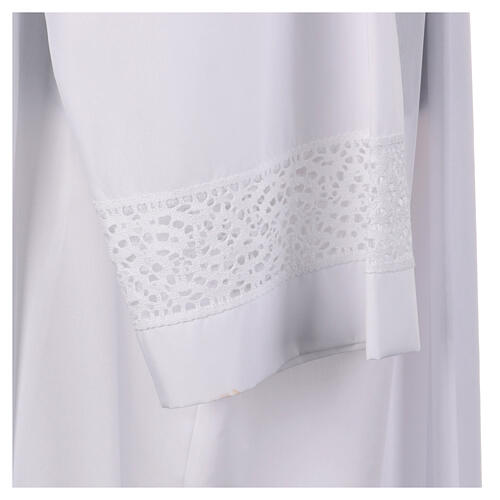 White alb 65% polyester 35% cotton with golden lace and crochet partition and zip on shoulder 7
