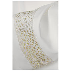 Aube blanche 65% polyester 35% coton entretoile dentelle dorée fermeture épaule