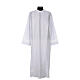 Clergy Alb with shoulder zipper with golden lace and crochet partition 65% polyester 35% cotton s1