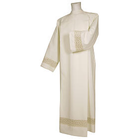 Ivory alb 100% polyester with golden lace partition and zip on shoulder