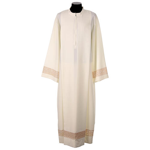 Ivory alb 100% polyester with golden lace partition and zip on shoulder 1