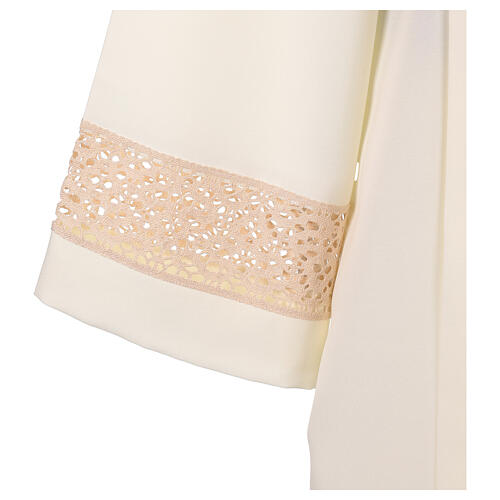 Ivory alb 100% polyester with golden lace partition and zip on shoulder 2