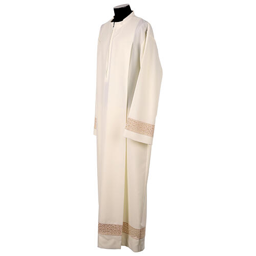 Ivory alb 100% polyester with golden lace partition and zip on shoulder 4