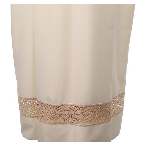 Ivory alb 100% polyester with golden lace partition and zip on shoulder 7