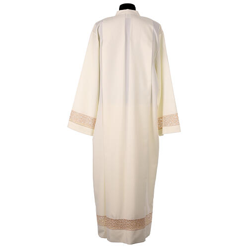 Ivory alb 100% polyester with golden lace partition and zip on shoulder 8