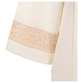 Roman Alb in ivory with golden lace partition 100% polyester and shoulder zipper