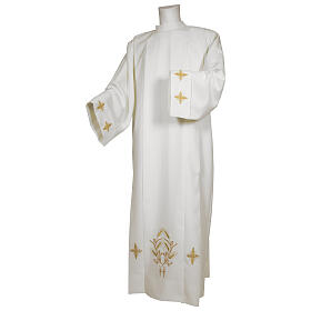 White alb 65% polyester 35% cotton with crosses on sleeve and ears of wheat image with zip on the front