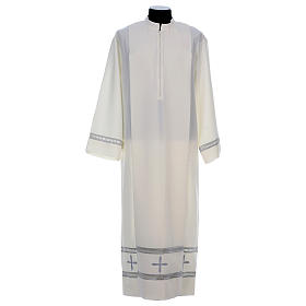 Ivory alb 100% polyester with peahole stitch with zip on the front