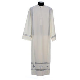Ivory alb 100% polyester with peahole stitch with zip on the front