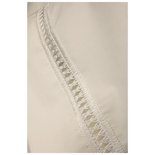 Monastic Alb in wool blend with gigliuccio hemstitch and front zipper in ivory 4