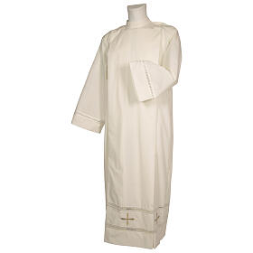 Priest Alb in polyester with gigliuccio hemstitch and front zipper, ivory color