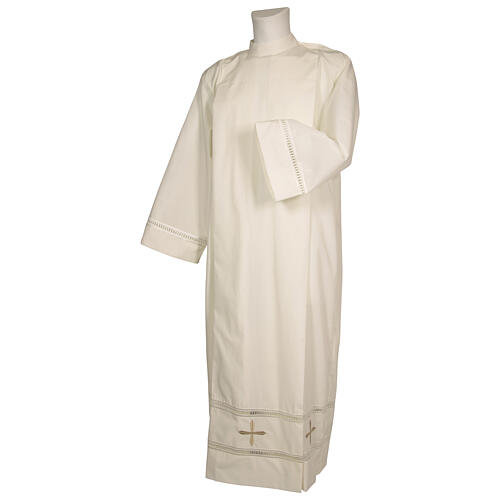 Priest Alb in polyester with gigliuccio hemstitch and front zipper, ivory color 1