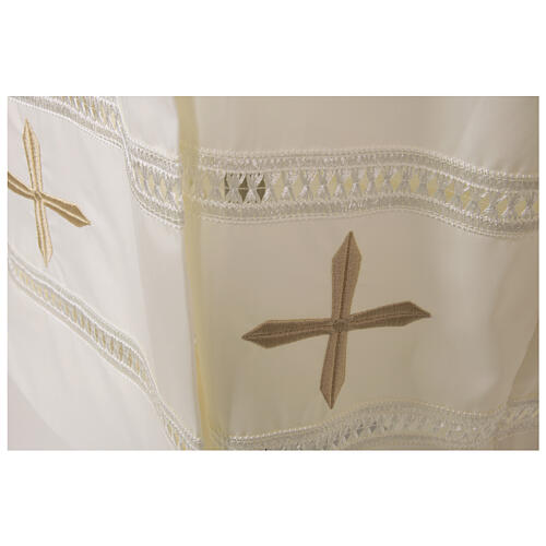 Priest Alb in polyester with gigliuccio hemstitch and front zipper, ivory color 2