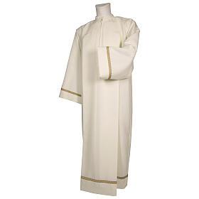 Catholic Alb with gold decorations and front zipper in 100% polyester