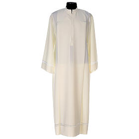 Albs: Clergy Alb with gigliuccio hemstitch with shoulder zipper 100% polyester, ivory Albs: Clergy Alb with gigliuccio hemstitch with shoulder zipper 100% polyester, ivory