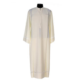 Clergy Alb with gigliuccio hemstitch with shoulder zipper 100% polyester, ivory