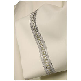 Clerical Alb 65% polyester 35% cotton with silver gigliuccio hemstitch and front zipper, ivory