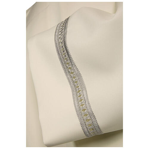 Clerical Alb 65% polyester 35% cotton with silver gigliuccio hemstitch and front zipper, ivory 2