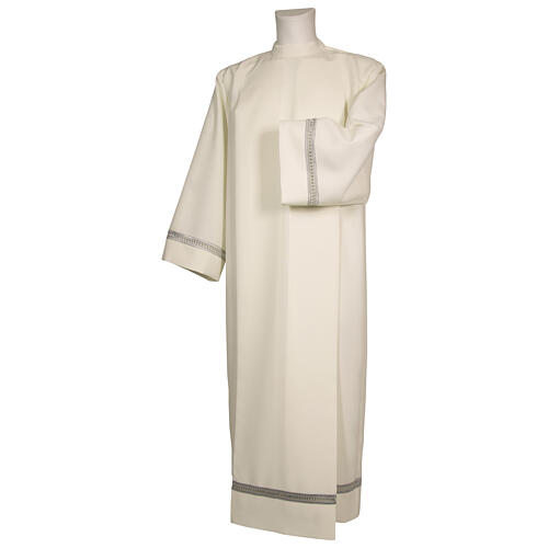 Catholic Alb with silver gigliuccio hemstitch 65% polyester 35% cotton and shoulder zipper, ivory 1