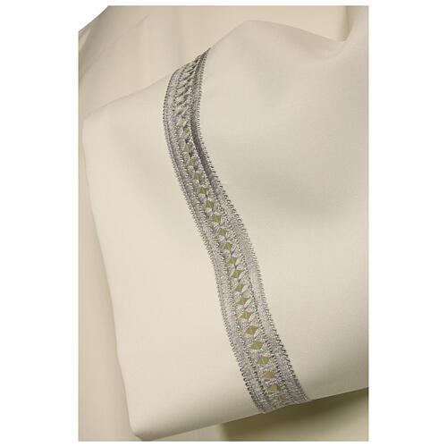Catholic Alb with silver gigliuccio hemstitch 65% polyester 35% cotton and shoulder zipper, ivory 2