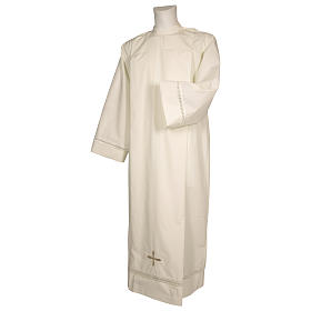 Albs: Roman Alb 65% polyester 35% cotton with zipper on the front and gigliuccio hemstitch, ivory Albs: Roman Alb 65% polyester 35% cotton with zipper on the front and gigliuccio hemstitch, ivory