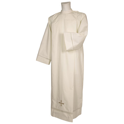 Catholic Alb 65% polyester 35% cotton with shoulder zipper and gigliuccio hemstitch, ivory 1