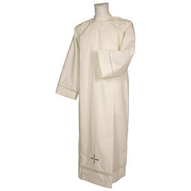 Deacon Alb in Ivory, polyester with shoulder zipper and gigliuccio hemstitch