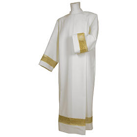 Priest Alb with golden bands 65% polyester 35% cotton zipper on the front